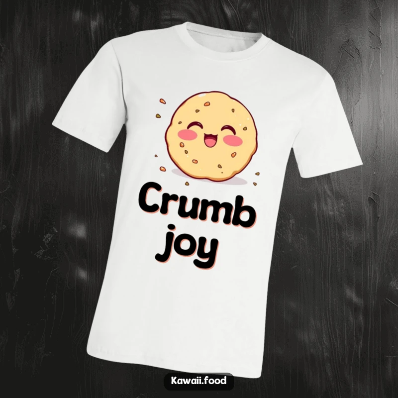 Funny T-Shirt: Adorable blushing cookie with crumbs scattering excitedly, showcasing a love for baked goods.