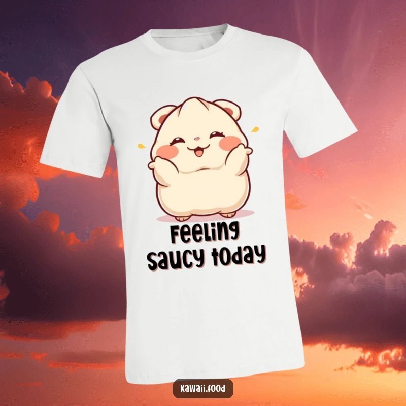 Funny Dumpling T-Shirt: A winking dumpling executes a dramatic bow with playful elegance on this foodie tee.