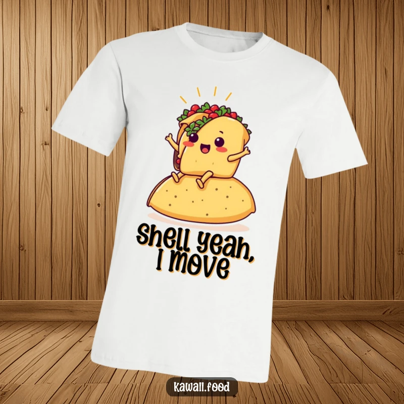 Funny t-shirt depicting a taco with legs proudly riding a giant tortilla, an absurdly hilarious food-themed graphic.