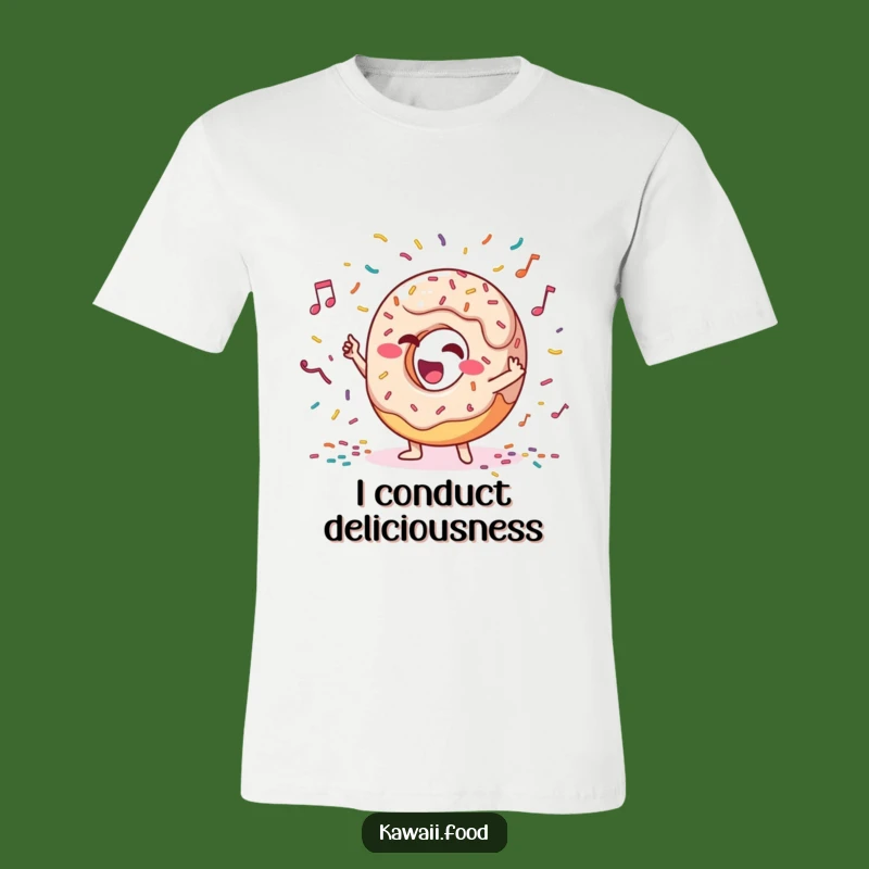 Funny Donut Conductor T-Shirt: Giggling Character Leads Sprinkle Music Party Tee
