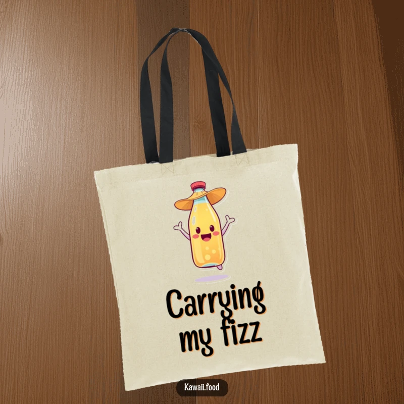 Funny soda bottle character in a straw hat, captured mid-celebratory jump, featured on a durable and stylish tote bag.
