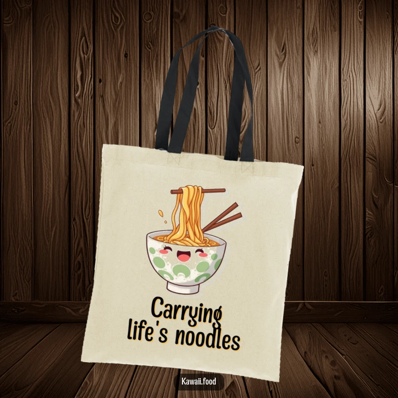 Funny Tote Bag: Vibrant illustration of a ramen bowl splashing noodles joyfully, ideal for carrying daily items.