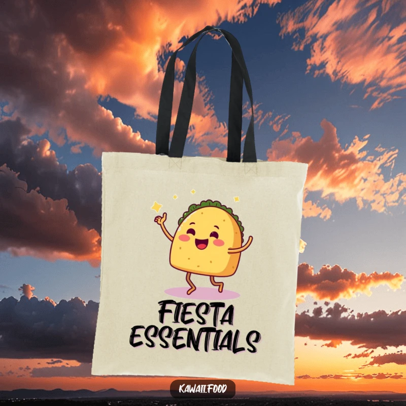 Funny Tote Bag: A smiling taco with legs dancing salsa, perfect for carrying items with a side of fiesta fun and delicious charm.